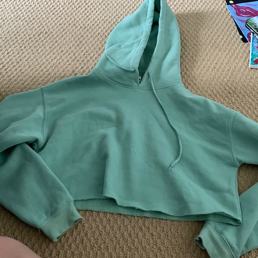 size small mint green fleece-lined cropped sweatshirt